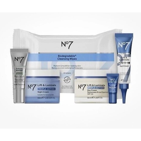 No.7 Lift & Luminate Triple Action Skincare System Set (Full Size) New In Box